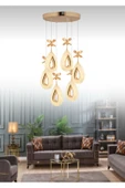 Marsel Lighting YAGMUR Model 6'li Gold 3 Renk Modu Ledli Modern Salon Mutfak Oturma Odası Led Avize thumbnail 5
