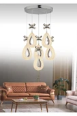 Marsel Lighting YAGMUR Model 6'lı Krom 3 Renk Modu Ledli Kristal Taşlı Modern Salon Mutfak Oturma Odası Led Avize thumbnail 1