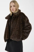 Leopar Desenli Kısa Suni Kürk Kaban - Kahve thumbnail 2
