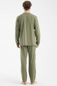 Blok Detaylı Regular Fit Pijama Takım - Haki thumbnail 6