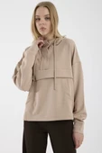 Oversize Yumuşak Dokulu Sweatshirt - Bej thumbnail 4