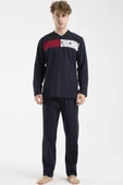 Blok Detaylı Regular Fit Pijama Takım - Lacivert thumbnail 1