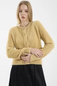 Metal Düğme Detaylı Sakallı Triko Hırka - Bej thumbnail 3