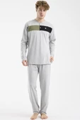 Blok Detaylı Regular Fit Pijama Takım - Gri thumbnail 3