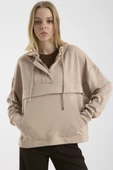 Oversize Yumuşak Dokulu Sweatshirt - Bej thumbnail 2