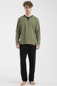 Bisiklet Yaka Uzun Kol Pijama Takım - Haki thumbnail 1