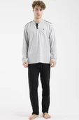 Düğme Yakalı Rahat Kalıp Pijama Takım - Gri thumbnail 1