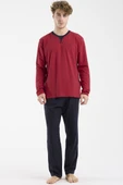 Bisiklet Yaka Uzun Kol Pijama Takım - Bordo thumbnail 1