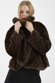 Leopar Desenli Kısa Suni Kürk Kaban - Kahve thumbnail 4