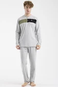 Blok Detaylı Regular Fit Pijama Takım - Gri thumbnail 1