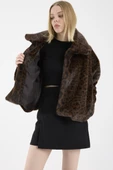 Leopar Desenli Kısa Suni Kürk Kaban - Kahve thumbnail 3