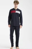 Blok Detaylı Regular Fit Pijama Takım - Lacivert thumbnail 2