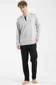 Düğme Yakalı Rahat Kalıp Pijama Takım - Gri thumbnail 2