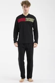 Blok Detaylı Regular Fit Pijama Takım - Siyah thumbnail 1