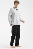 Bisiklet Yaka Uzun Kol Pijama Takım - Gri thumbnail 2