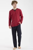 Bisiklet Yaka Uzun Kol Pijama Takım - Bordo thumbnail 2