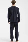 Blok Detaylı Regular Fit Pijama Takım - Lacivert thumbnail 6