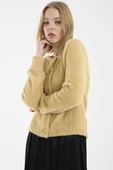Metal Düğme Detaylı Sakallı Triko Hırka - Bej thumbnail 4