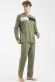 Blok Detaylı Regular Fit Pijama Takım - Haki thumbnail 2