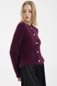 Sakallı Yumoş Düğmeli Triko Hırka - Bordo thumbnail 3