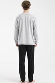 Düğme Yakalı Rahat Kalıp Pijama Takım - Gri thumbnail 5