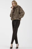 Leopar Desenli Kısa Suni Kürk Kaban - Bej thumbnail 2
