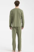 V Yaka Düğmeli Pijama Takım - Haki thumbnail 6