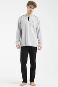Düğme Yakalı Rahat Kalıp Pijama Takım - Gri thumbnail 3