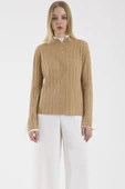 Parça Detaylı Fitilli Triko Kazak - Kamel thumbnail 2