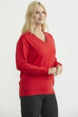 Sim Detaylı V Yaka Triko Kazak - Kırmızı thumbnail 3