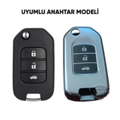 Honda Civic FC5 Accord CR-V HR-V City Sustalı Anahtar Uyumlu Silikon Anahtar Kılıfı Oto Anahtar Kabı Darbe Emici Anahtarlık Koyu Titan Gri thumbnail 3