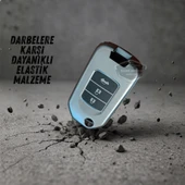 Honda Civic FC5 Accord CR-V HR-V City Sustalı Anahtar Uyumlu Silikon Anahtar Kılıfı Oto Anahtar Kabı Darbe Emici Anahtarlık Koyu Titan Gri thumbnail 2