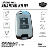 Honda Civic FC5 Accord CR-V HR-V City Sustalı Anahtar Uyumlu Silikon Anahtar Kılıfı Oto Anahtar Kabı Darbe Emici Anahtarlık Koyu Titan Gri thumbnail 1