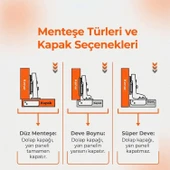 Tam Deve Boynu Pistonsuz Mobilya Dolap Kapak Menteşesi Krom Renk thumbnail 5