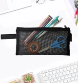 Kalem Kutusu Şeffaf File Yıkanabilir Mesh Kalemlik - Siyah thumbnail 1