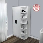 Arnetti Luses 3 Kapaklı Raflı Genç Odası Gardırop, Köşe Gardırop, Beyaz thumbnail 1