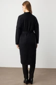 On Taş İşlemeli Kuşaklı Uzun Ceket 26KON60912 thumbnail 3