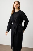 On Taş İşlemeli Kuşaklı Uzun Ceket 26KON60912 thumbnail 2