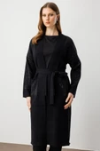 On Taş İşlemeli Kuşaklı Uzun Ceket 26KON60912 thumbnail 1