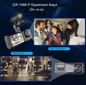 SChitec Trafik Kaydedici Dikiz Aynası | Üç Kameralı 170° Geniş Açı Full HD 1080P Araç İçi Kamera C309 thumbnail 9