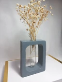 Kuru Çiçeklik Vazo,Gri ( Dikdörtgen Model ) Cam Tüplü Dekoratif thumbnail 4