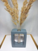 Kuru Çiçeklik Vazo,Gri ( Dikdörtgen Model ) Cam Tüplü Dekoratif thumbnail 3