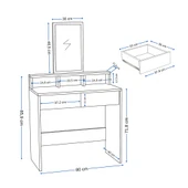 Arnetti Luna Aynalı Çekmeceli Modern Tasarım Makyaj Masası, Beyaz thumbnail 4