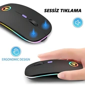 DailyTech Şarj Edilebilir Kablosuz Led Işıklı Sessiz Optic Mouse - SİYAH thumbnail 4