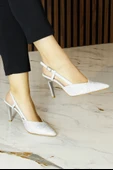 Erkan Saçmacı Sacha Exclusive Gümüş Krep Taşlı Arkası Açık Sivri Burun İnce Topuklu Abiye Ayakkabı thumbnail 1
