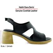 Erkan Saçmacı Ofelia Siyah Hakiki Dana Derisi Delik Detaylı Tokalı Kalın Topuklu Rahat Günlük Sandalet thumbnail 2