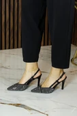 Erkan Saçmacı Sacha Exclusive Siyah Krep Taşlı Arkası Açık Sivri Burun İnce Topuklu Abiye Ayakkabı thumbnail 2
