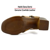 Erkan Saçmacı Svajone Taba Hakiki Dana Derisi Kesik Detaylı Tokalı Kalın Topuklu Rahat Günlük Sandalet thumbnail 8