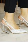 Erkan Saçmacı Sacha Exclusive Gümüş Krep Taşlı Arkası Açık Sivri Burun İnce Topuklu Abiye Ayakkabı thumbnail 2