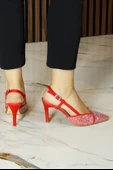 Erkan Saçmacı Sacha Exclusive Kırmızı Krep Taşlı Arkası Açık Sivri Burun İnce Topuklu Abiye Ayakkabı thumbnail 5